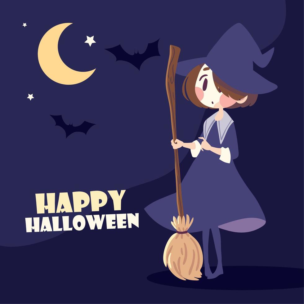 contento Halloween strega, carta vettore