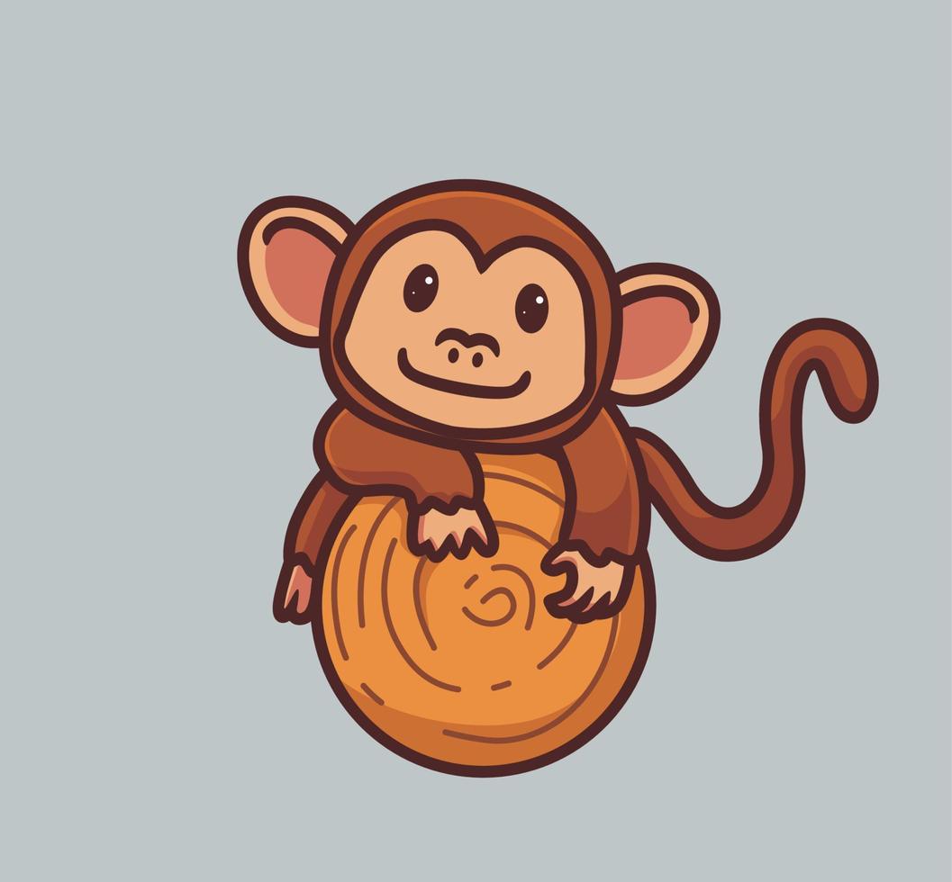 carino scimmia sospeso su albero. isolato cartone animato animale natura illustrazione. piatto stile adatto per etichetta icona design premio logo vettore. portafortuna personaggio vettore