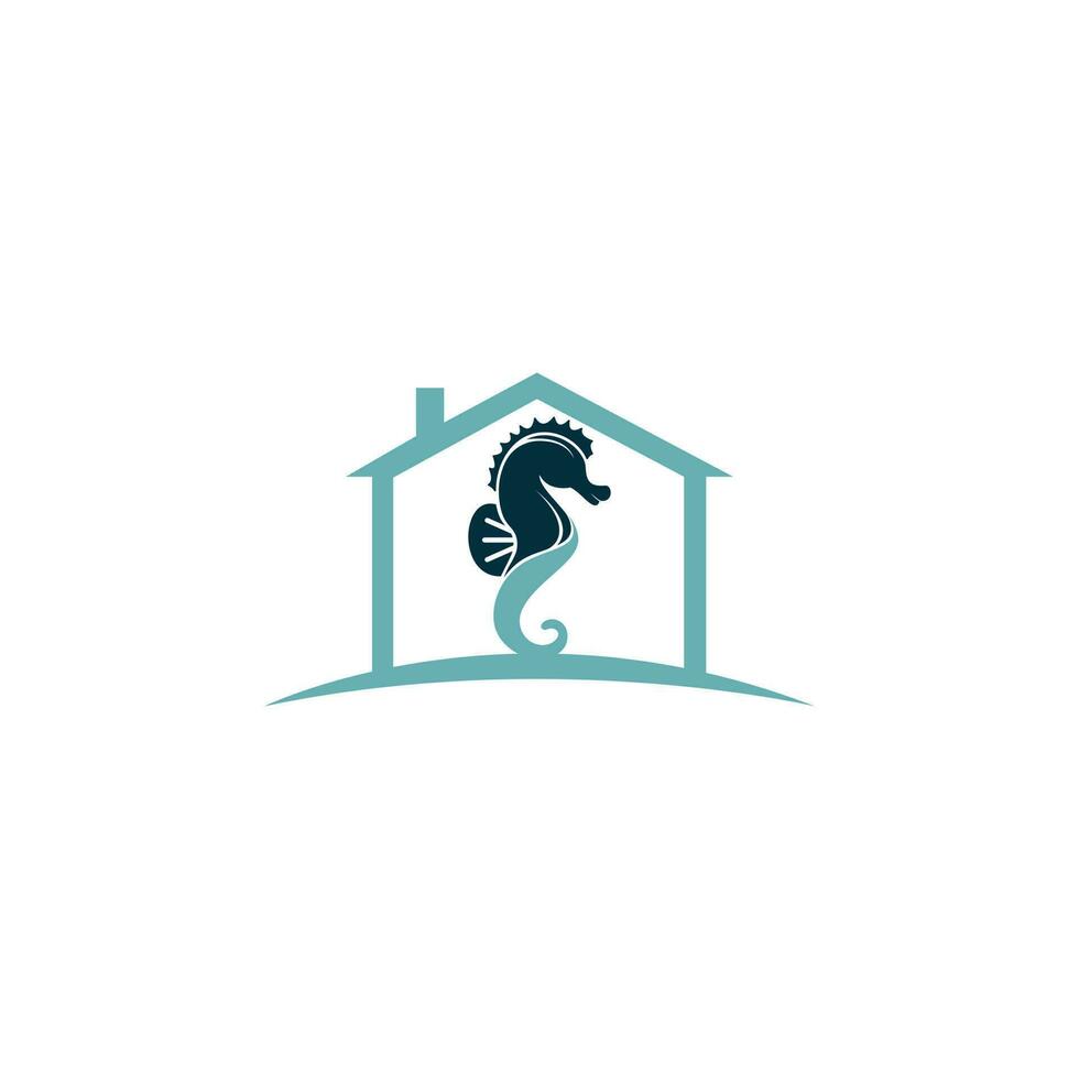 mare cavallo casa vettore logo design.