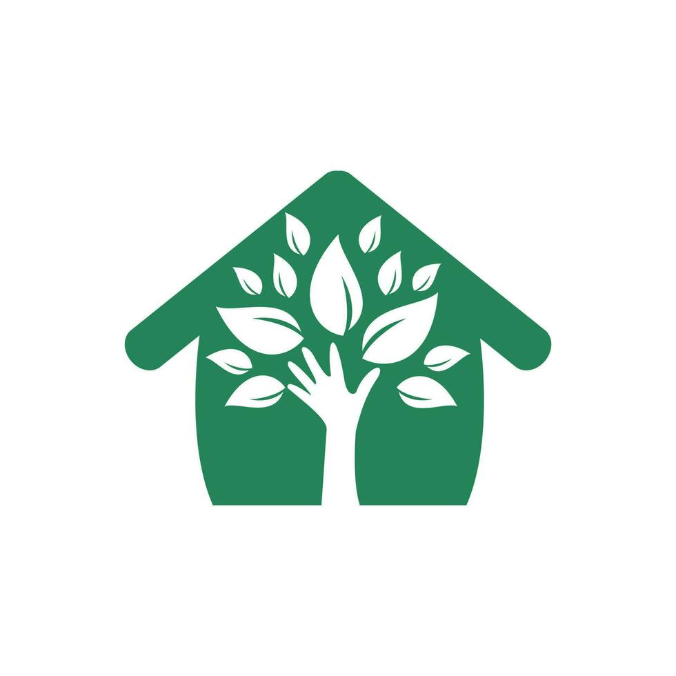 creativo verde mano albero e Casa logo design. naturale casa cura logo. terme logo. bellezza salone o yoga logo. vettore