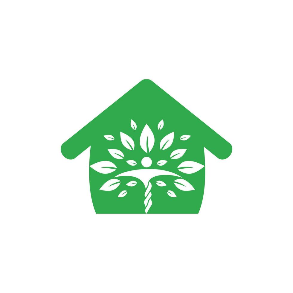 umano personaggio con le foglie e Casa logo design. naturale casa cura logo. vettore