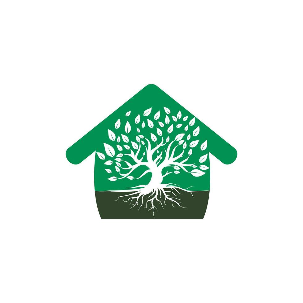 casa albero radici vettore logo design.