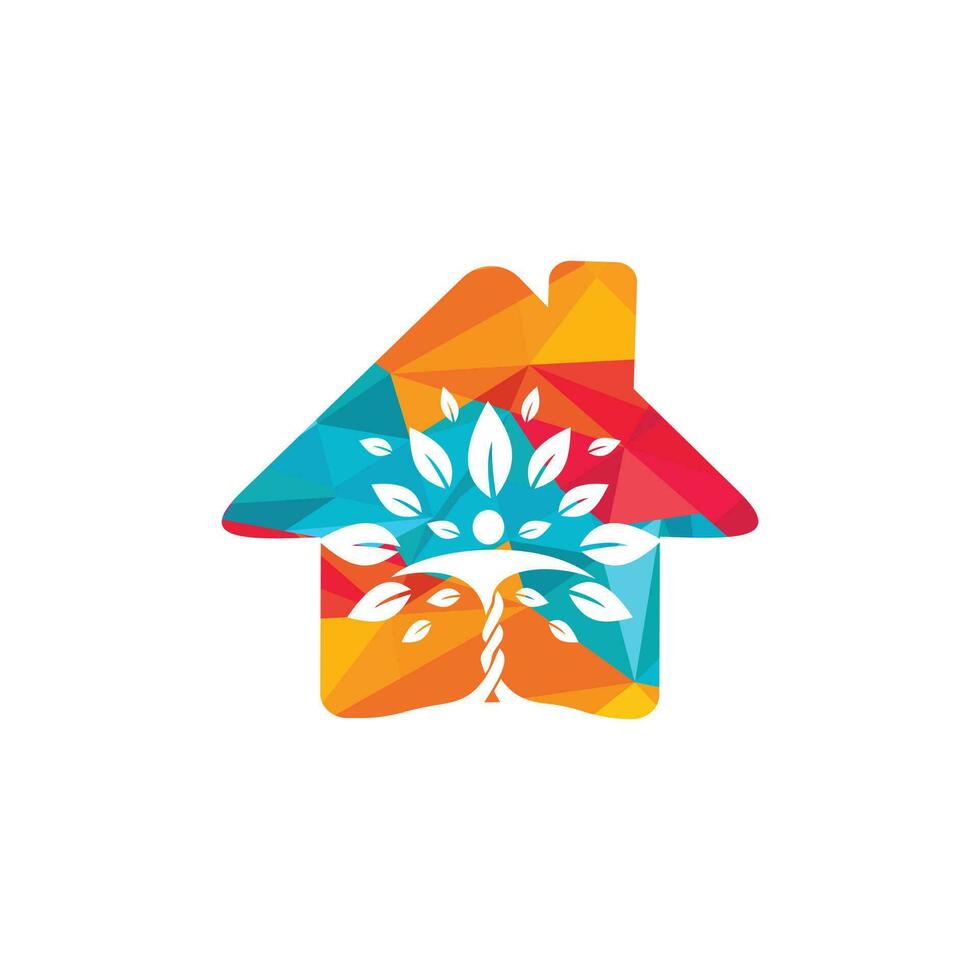 umano personaggio con le foglie e Casa logo design. naturale casa cura logo. vettore