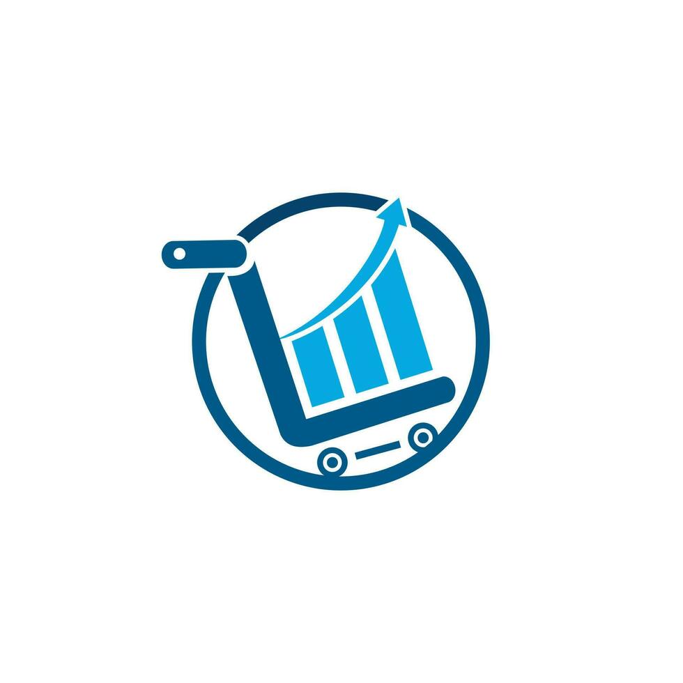 attività commerciale e azione mercato logo design. vettore illustrazione di il bar diagramma dentro il shopping carrello.
