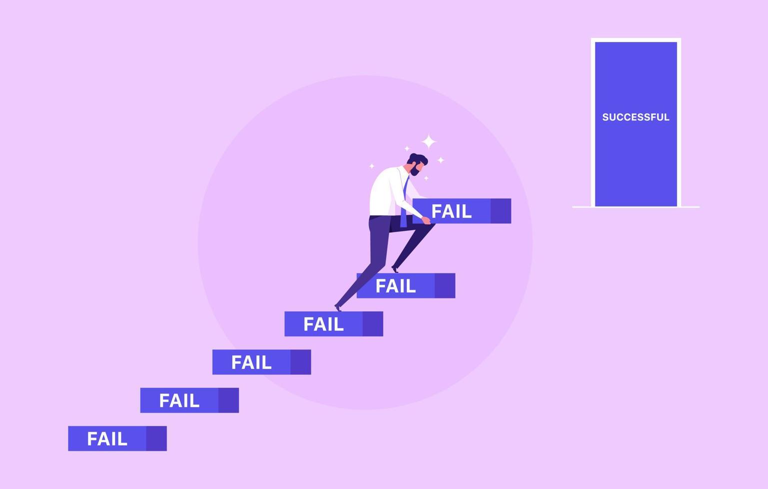 Ottimizzare a partire dal fallimento costruire su scala per successo concetto, sfida e ambizione per mai dare su, uomo d'affari costruire scala per successo con il suo fallimento vettore