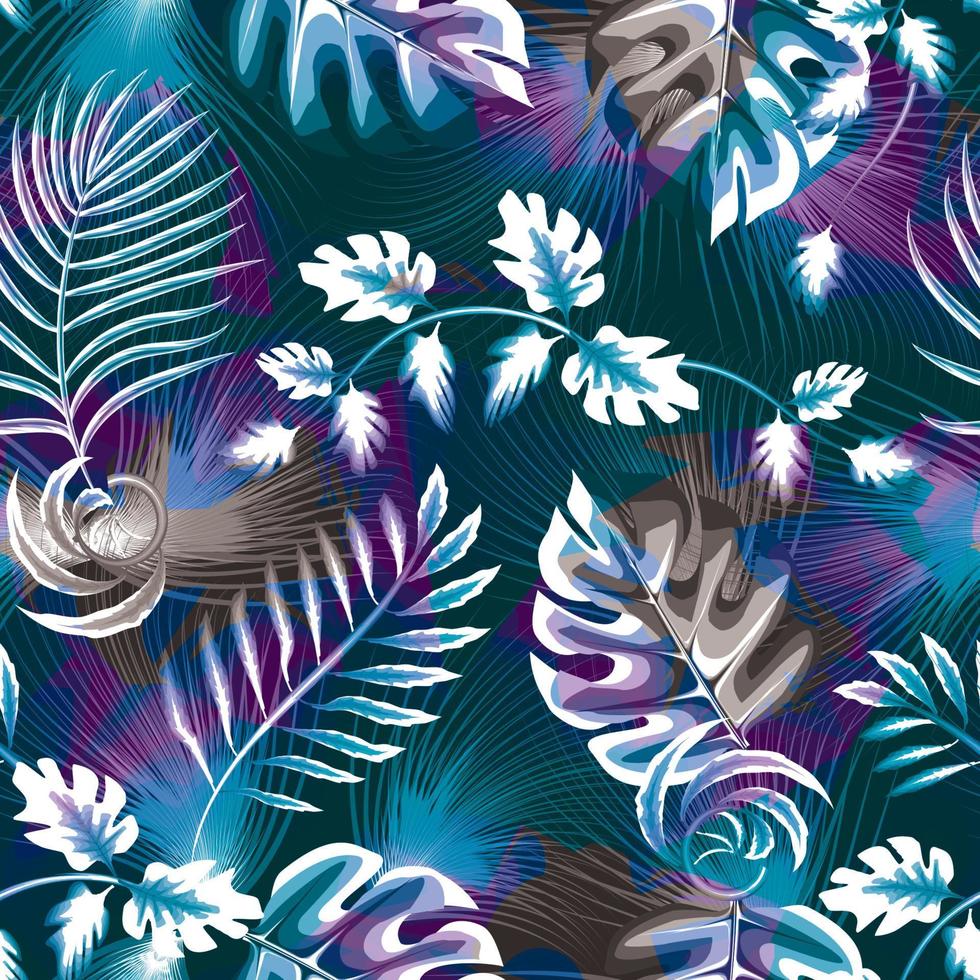 colorato astratto tropicale giungla modello. alla moda stampe struttura con Monstera palma su gerunga sfondo. esotico tropici. estate design. autunno sfondo. natura sfondo. primavera. autunno. dipingere vettore