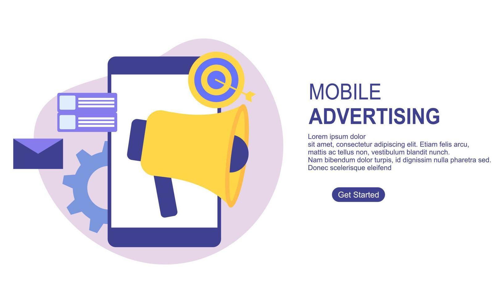 mobile pubblicità, sociale media campagna, digitale marketing concetto illustrazione vettore