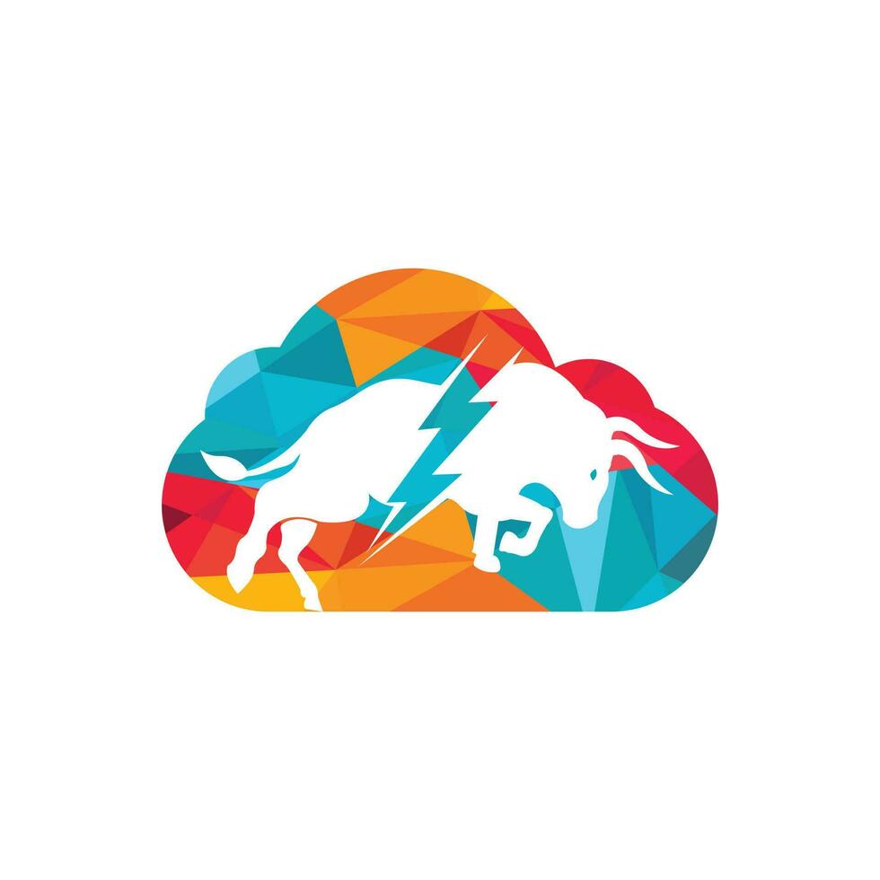 Toro con tuono e nube logo design. veloce elettrico energia nel toro. vettore