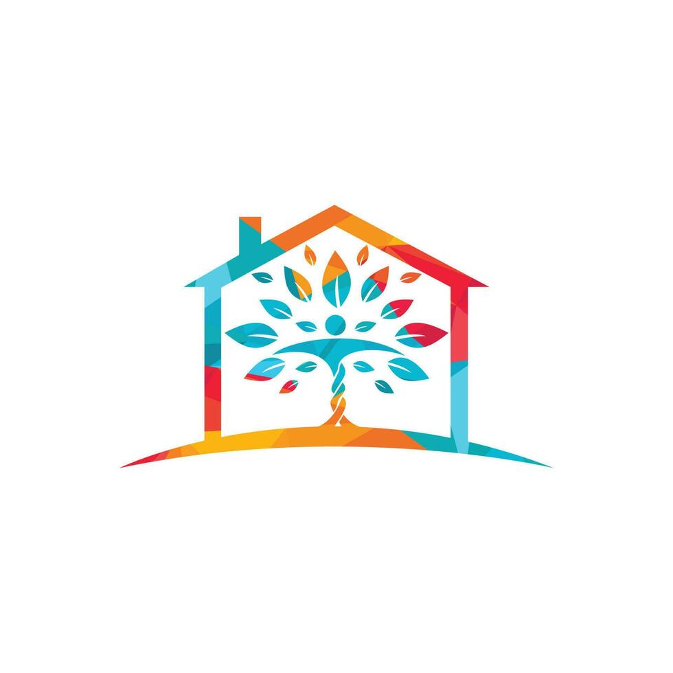 umano personaggio con le foglie e Casa logo design. naturale casa cura logo. vettore