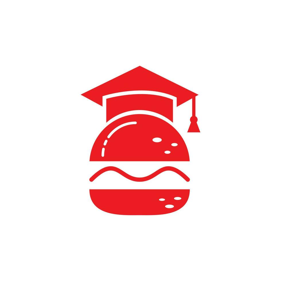 cibo formazione scolastica vettore logo design. hamburger e la laurea berretto icona.