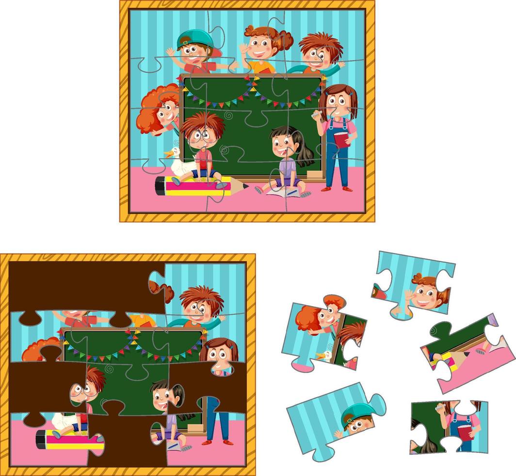 scuola bambini foto puzzle gioco vettore