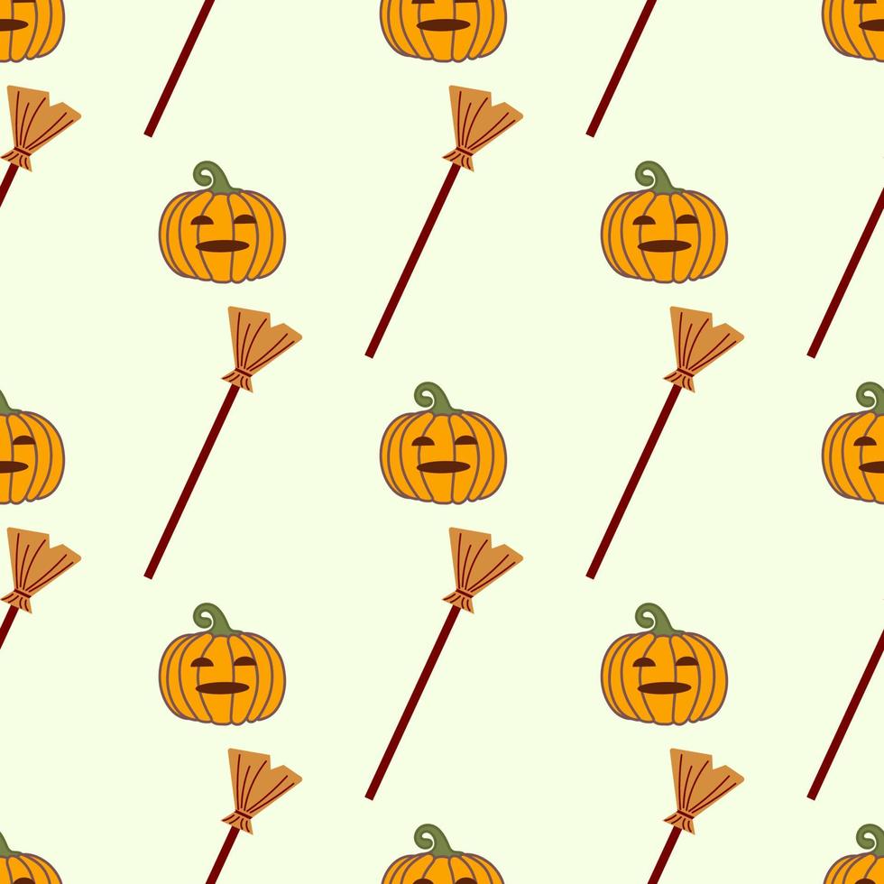 modello di zucca e scopa per vacanza di Halloween. vettore isolato Immagine per ragnatela design o tessile