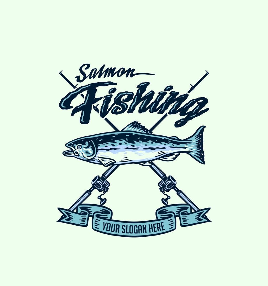 salmone pesca t camicia grafico disegno, mano disegnato linea stile con digitale colore, vettore illustrazione