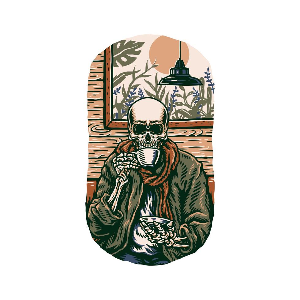 vettore illustrazione di cranio potabile caffè, mano disegnato linea stile con digitale colore