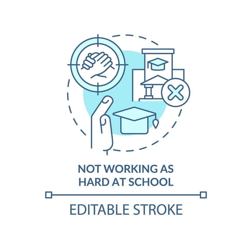 non lavorare così duramente a scuola icona del concetto turchese. la pressione dei pari di essere un'idea astratta per adolescenti illustrazione al tratto sottile. disegno di contorno isolato. tratto modificabile. vettore