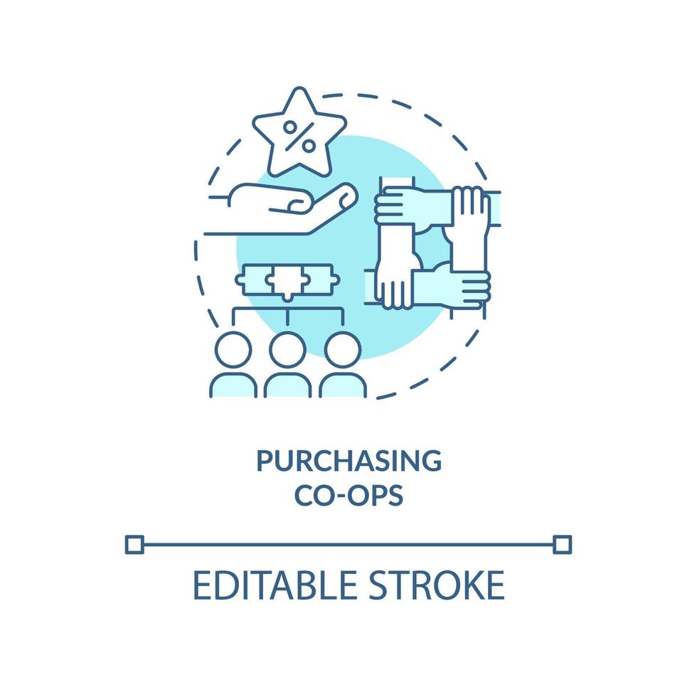 acquisto cooperative turchese concetto icona. fornire meglio prodotti e inferiore prezzi astratto idea magro linea illustrazione. isolato schema disegno. modificabile ictus. vettore