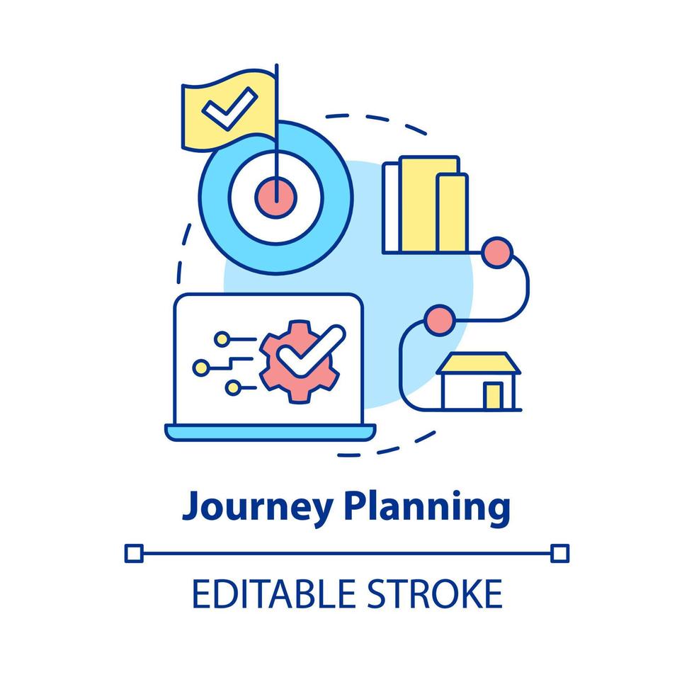 viaggio pianificazione concetto icona. Piano itinerario e si intende di in viaggio. maas vantaggio astratto idea magro linea illustrazione. isolato schema disegno. modificabile ictus. vettore