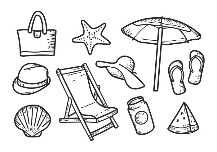 Icone disegnate a mano libera della spiaggia vettore