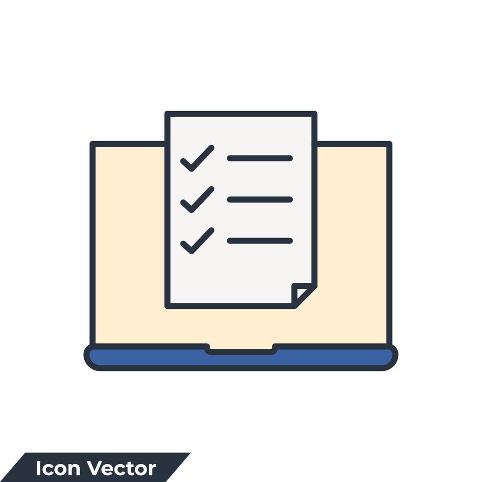 in linea test icona logo vettore illustrazione. il computer portatile con in linea modulo sondaggio simbolo modello per grafico e ragnatela design collezione