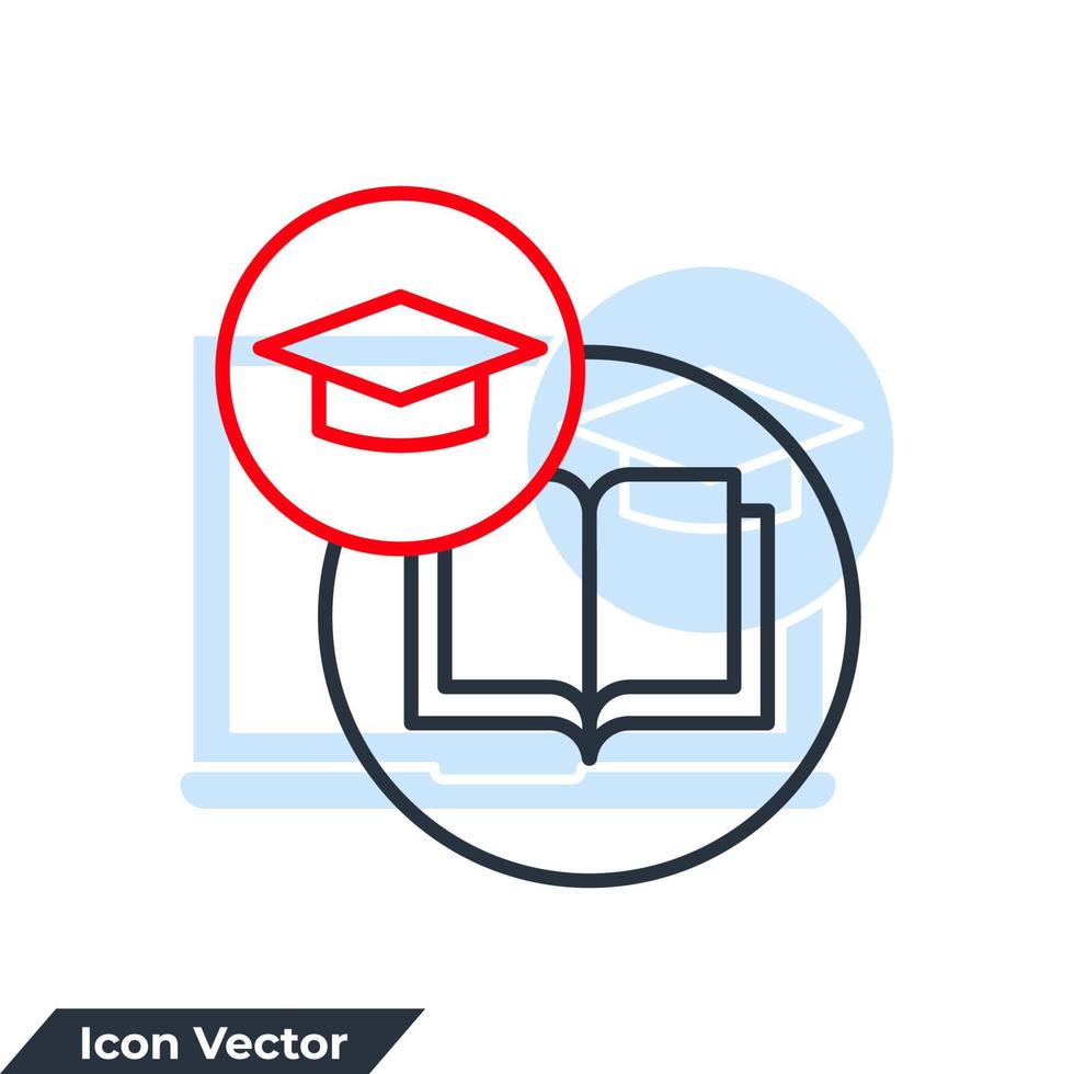 libro con la laurea berretto icona logo vettore illustrazione. accademico Università simbolo modello per grafico e ragnatela design collezione