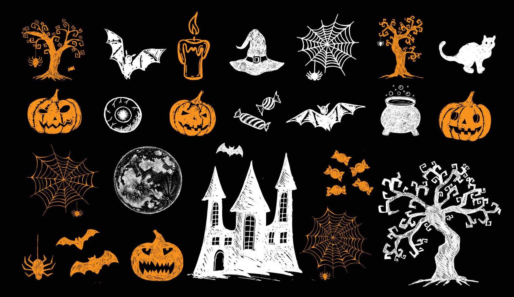 illustrazioni disegnate a mano di simboli di halloween vettore