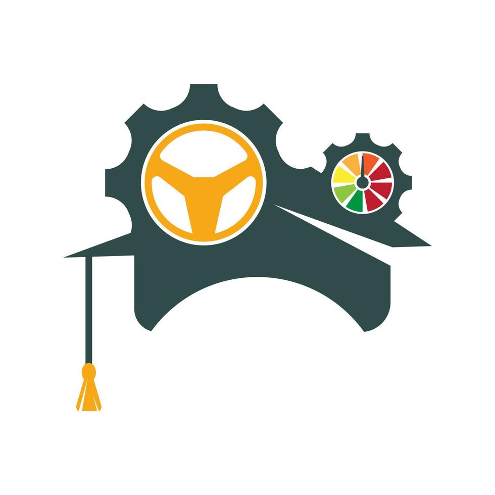 la laurea berretto con timone ruota e Ingranaggio icona. tecnico formazione scolastica logo. vettore