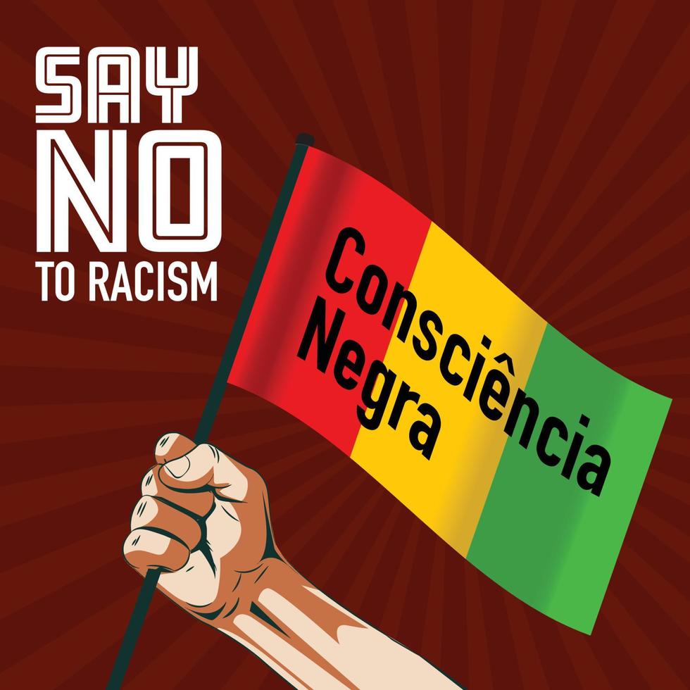 nero consapevolezza giorno. dia da Consciencia negra. vettore illustrazione mano Tenere bandiera. dire no per razzismo.