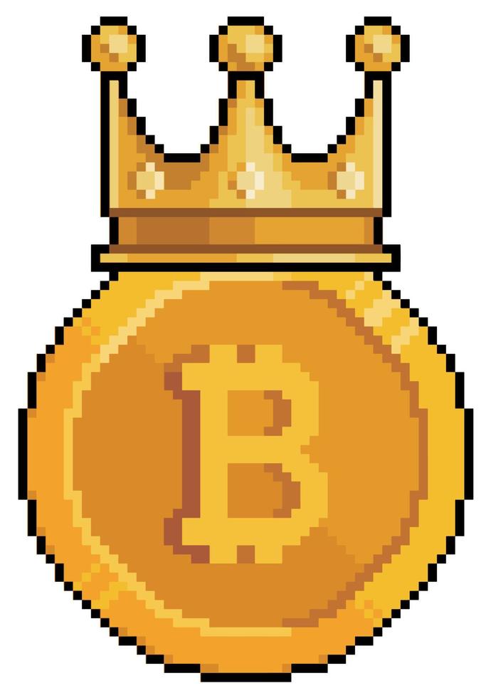 pixel arte bitcoin con corona, bitcoin re vettore icona per 8 bit gioco su bianca sfondo