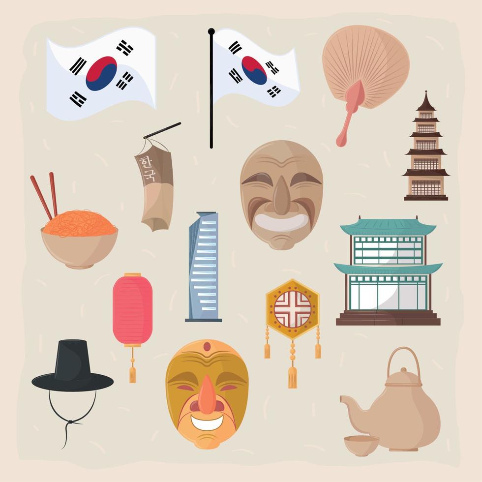 icone Corea cultura e tradizione vettore
