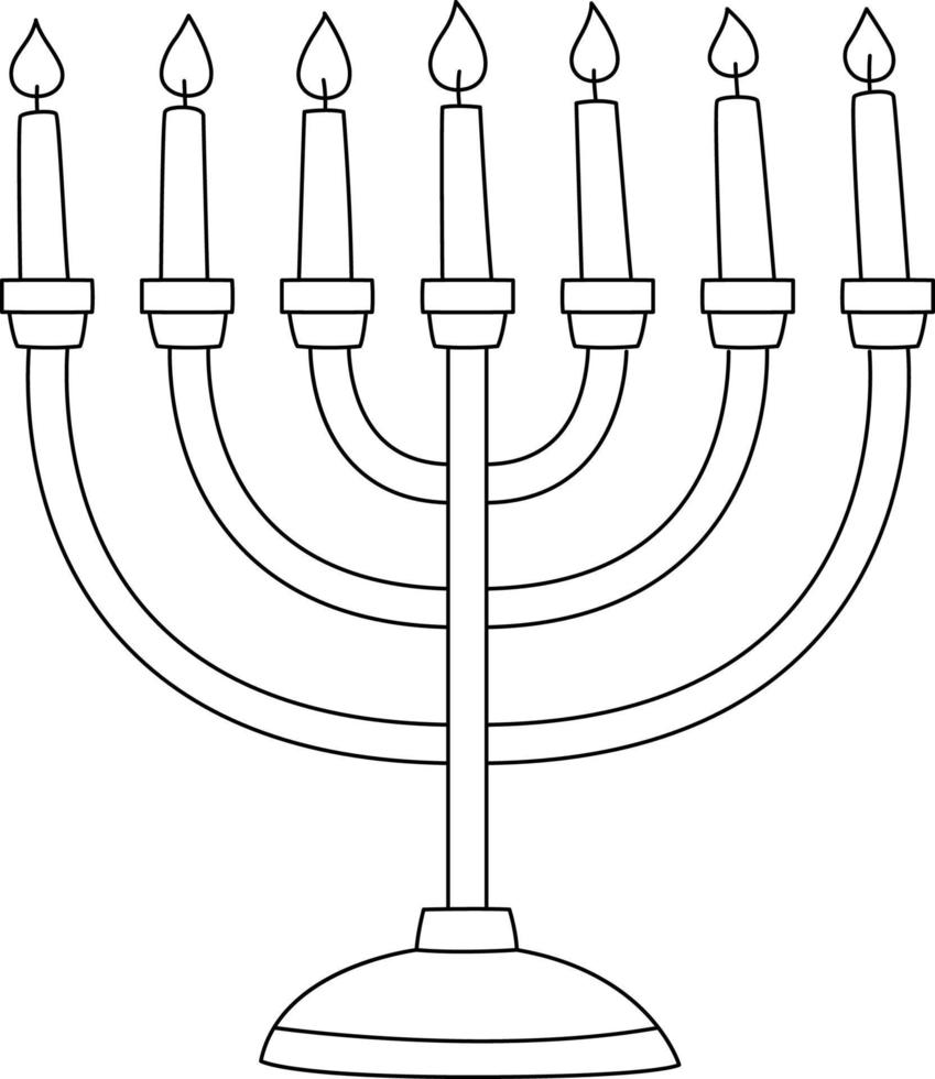 hanukkah menorah isolato colorazione pagina per bambini vettore