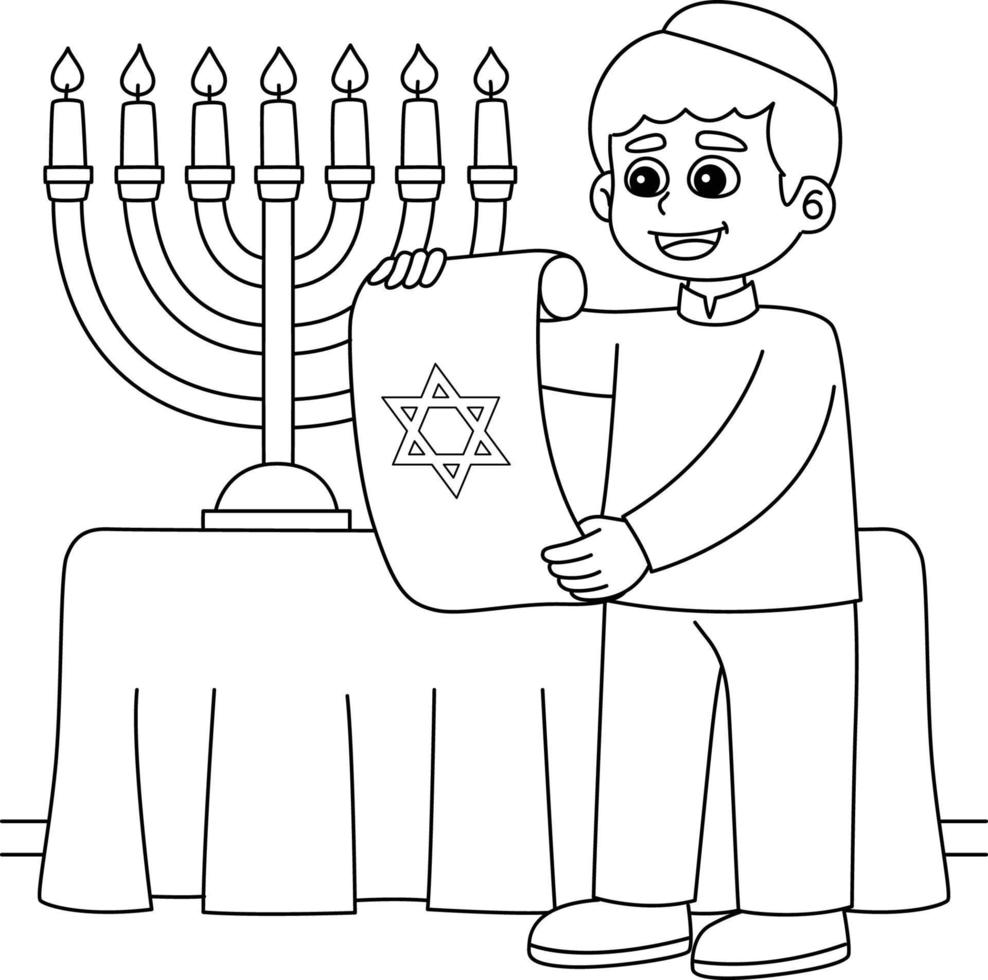 hanukkah ebraico con scorrere colorazione pagina per bambini vettore
