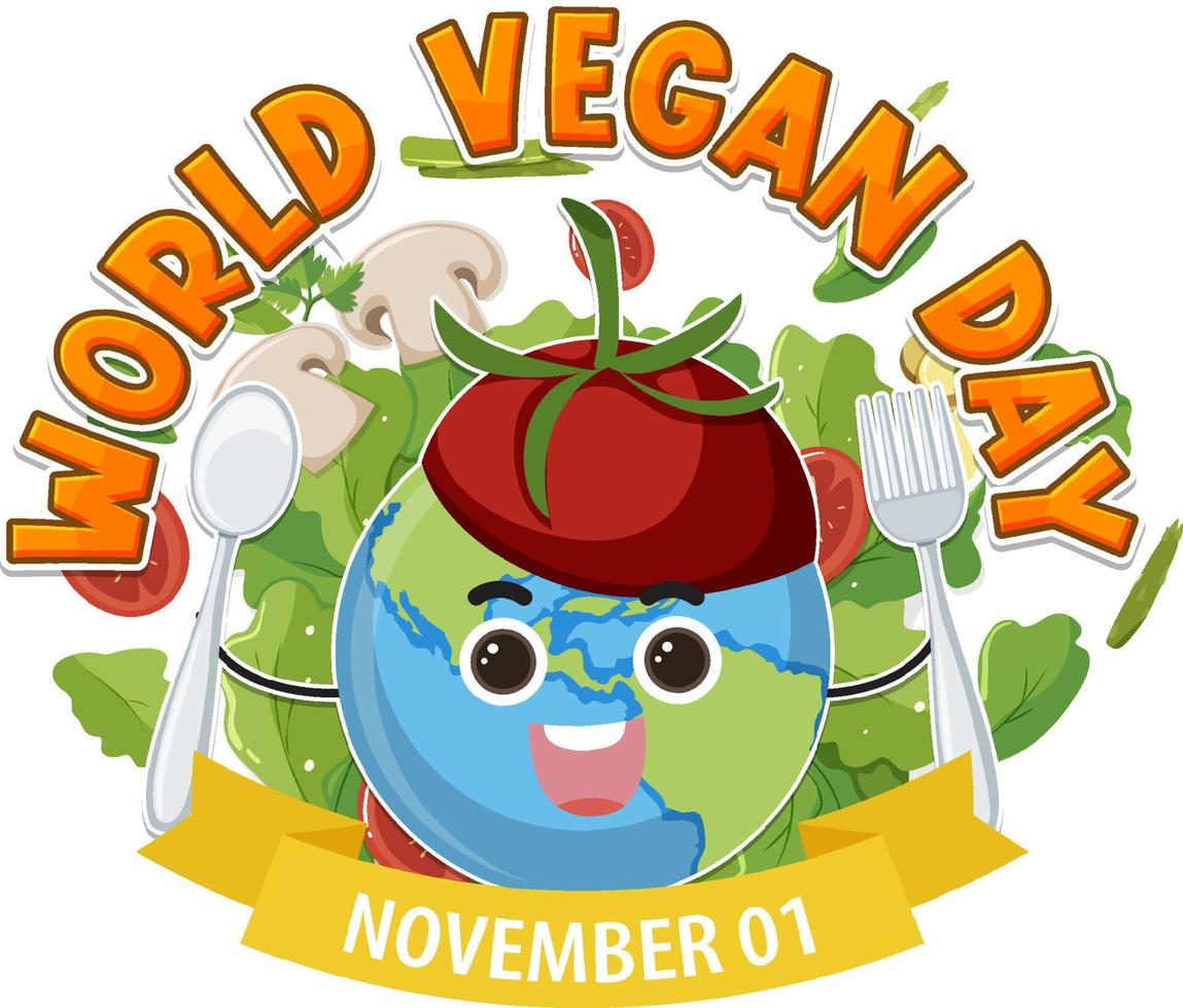 mondo vegano giorno logo design vettore