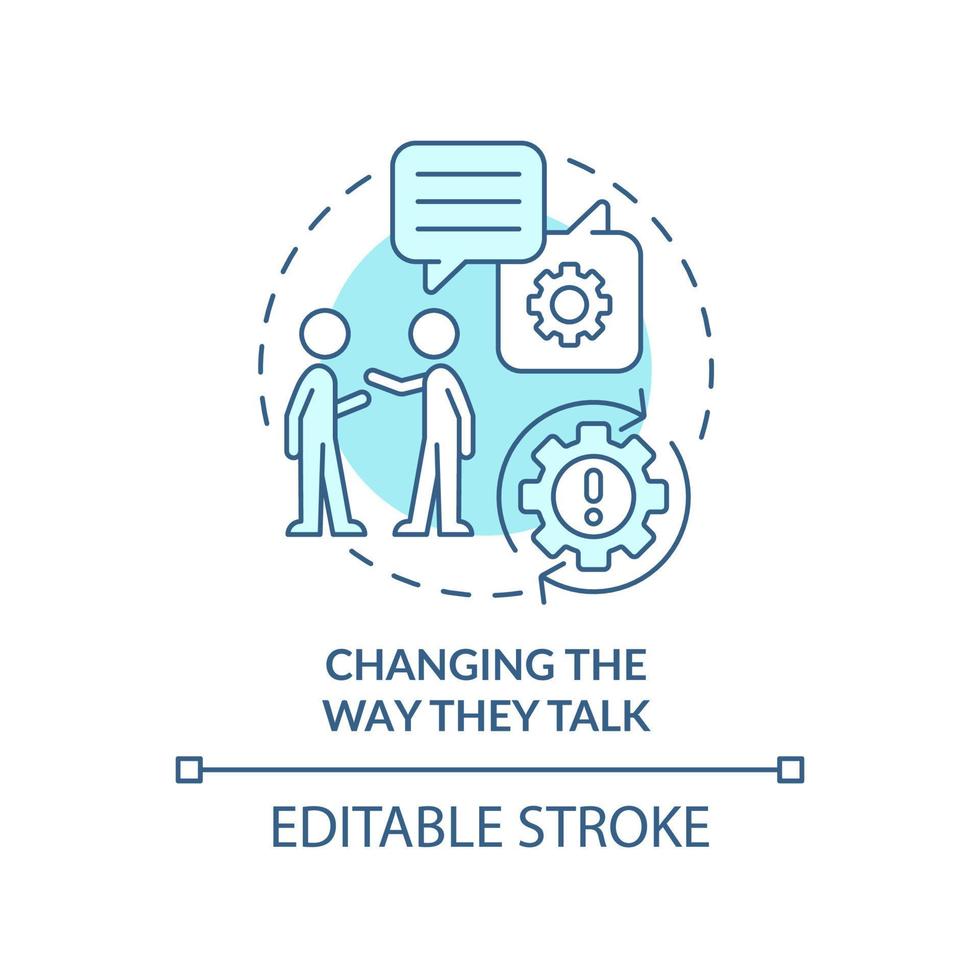 cambiando il modo in cui parlano l'icona del concetto turchese. illustrazione della linea sottile dell'idea astratta della pressione dei pari adolescenti. comportamento sociale. disegno di contorno isolato. tratto modificabile. vettore