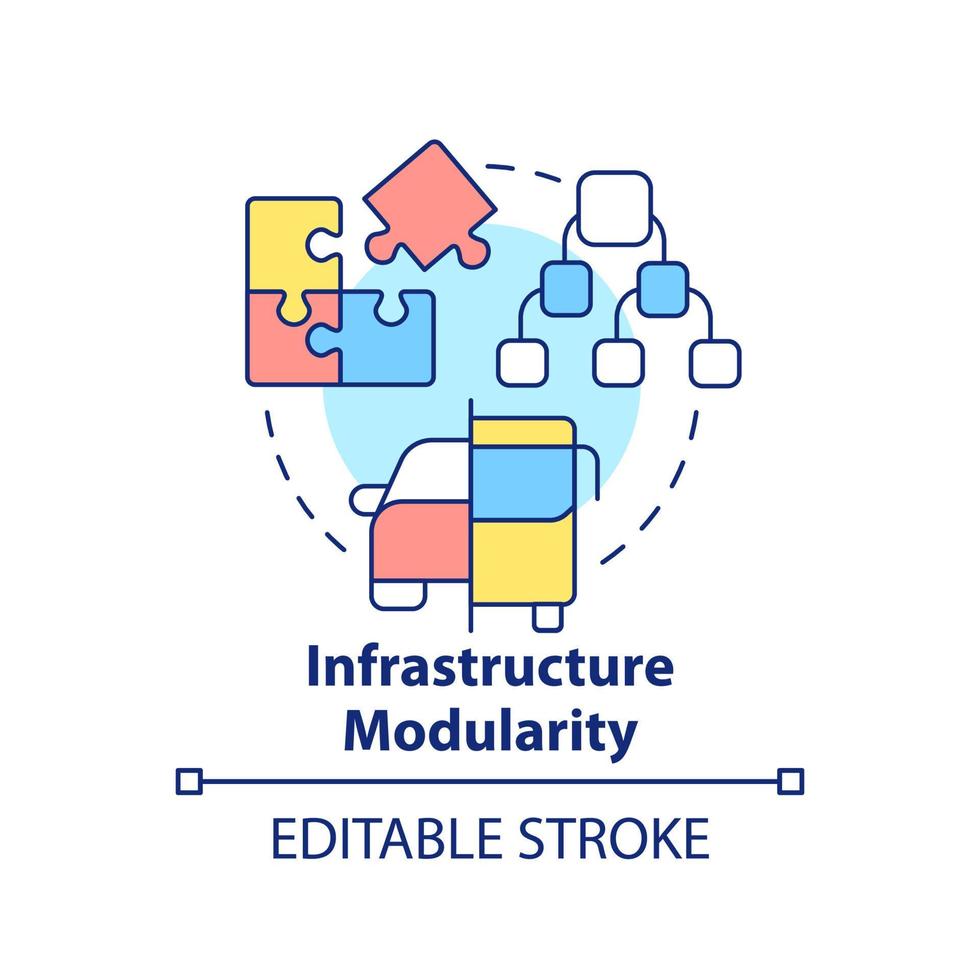 infrastruttura modularità concetto icona. componenti assegnazione. maas Requisiti astratto idea magro linea illustrazione. isolato schema disegno. modificabile ictus. vettore