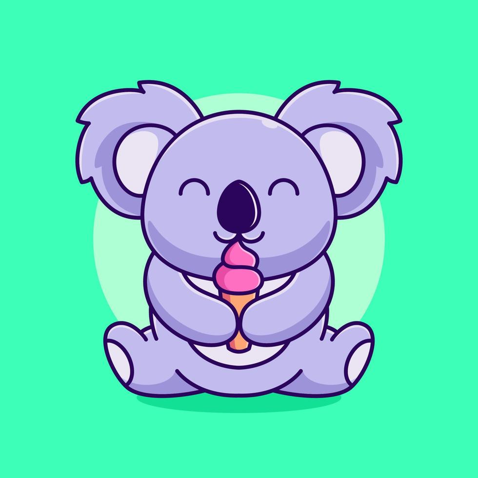 carino koala potabile ghiaccio crema vettore illustrazione. cartone animato koala con ghiaccio crema