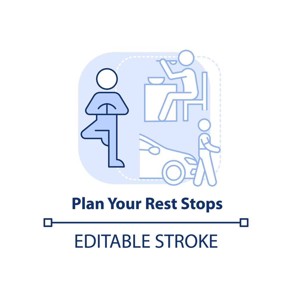 pianifica le tue soste icona concetto blu chiaro. prenditi una pausa dalla guida. illustrazione di linea sottile di idea astratta di viaggio su strada. disegno di contorno isolato. tratto modificabile. vettore