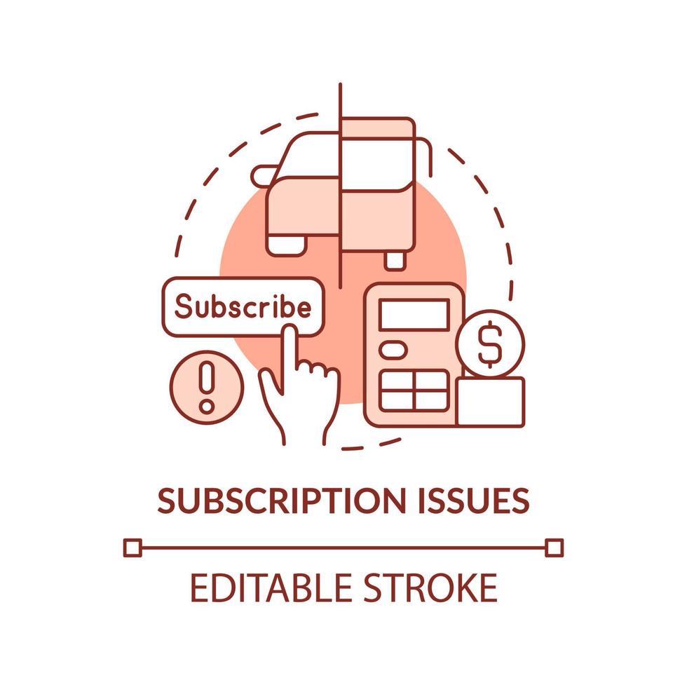 problemi di abbonamento icona rossa del concetto. pagamento regolare per il pacchetto. maas problema idea astratta linea sottile illustrazione. disegno di contorno isolato. tratto modificabile. vettore
