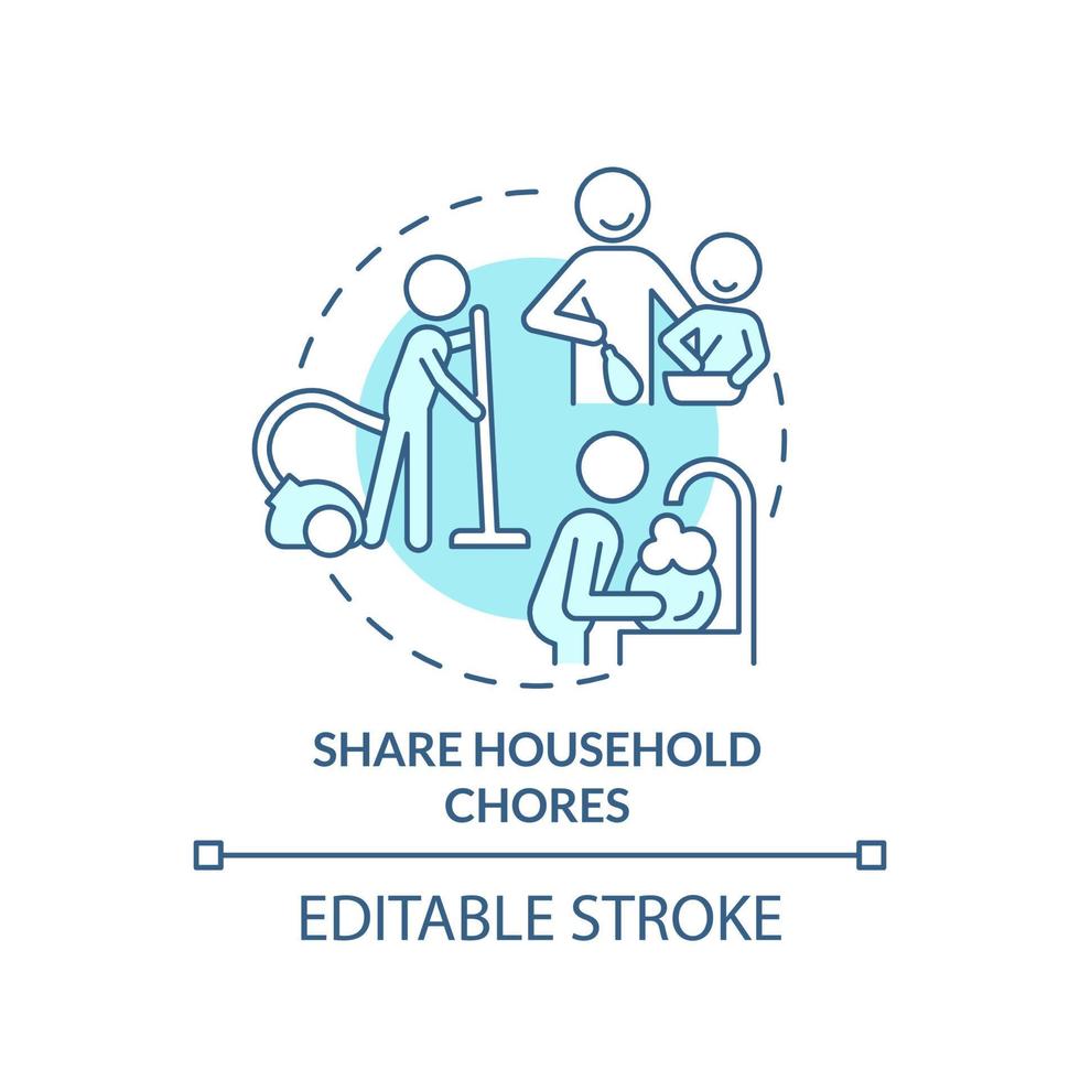 Condividere domestico faccende turchese concetto icona. casa responsabilità. lavoro di squadra astratto idea magro linea illustrazione. isolato schema disegno. modificabile ictus. vettore