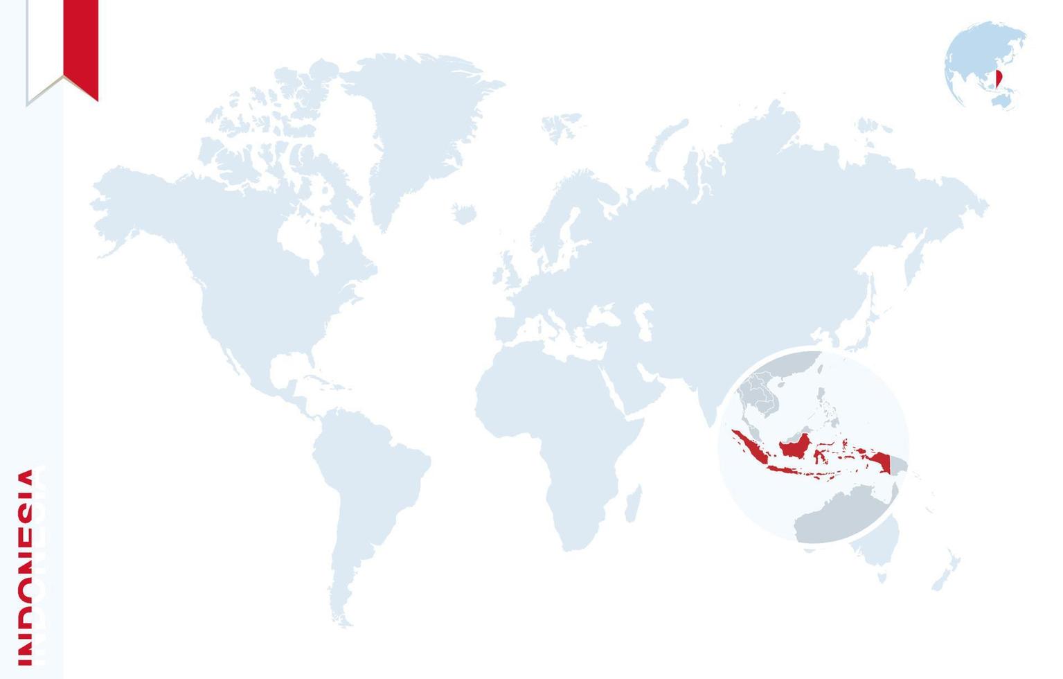 blu mondo carta geografica con ingrandimento su Indonesia. vettore