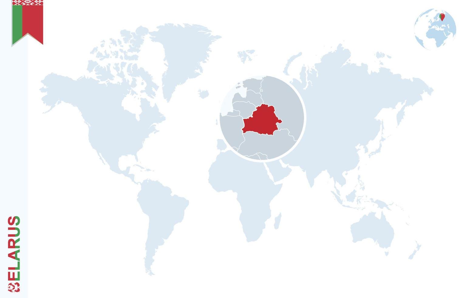 blu mondo carta geografica con ingrandimento su bielorussia. vettore