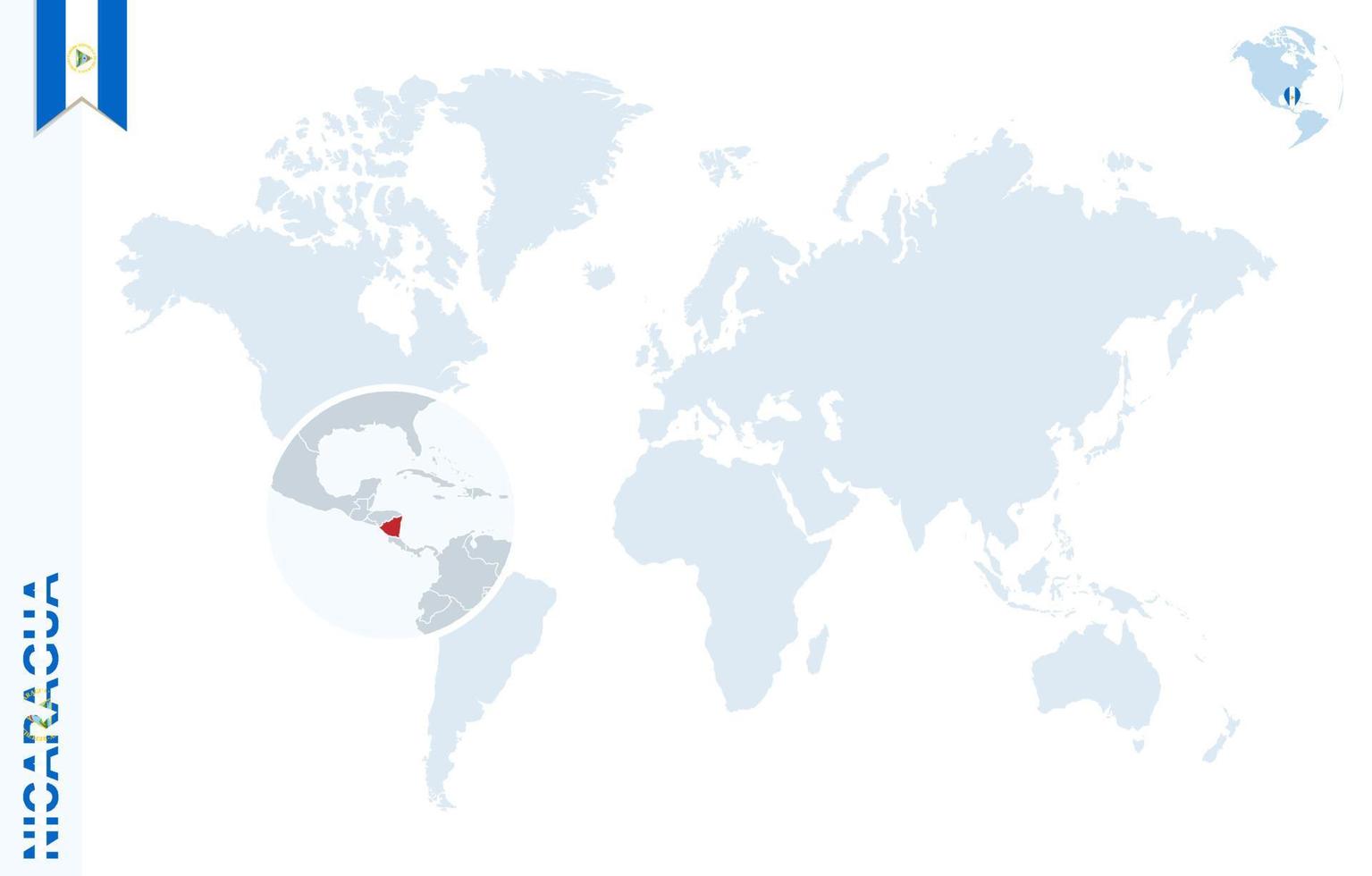 blu mondo carta geografica con ingrandimento su Nicaragua. vettore
