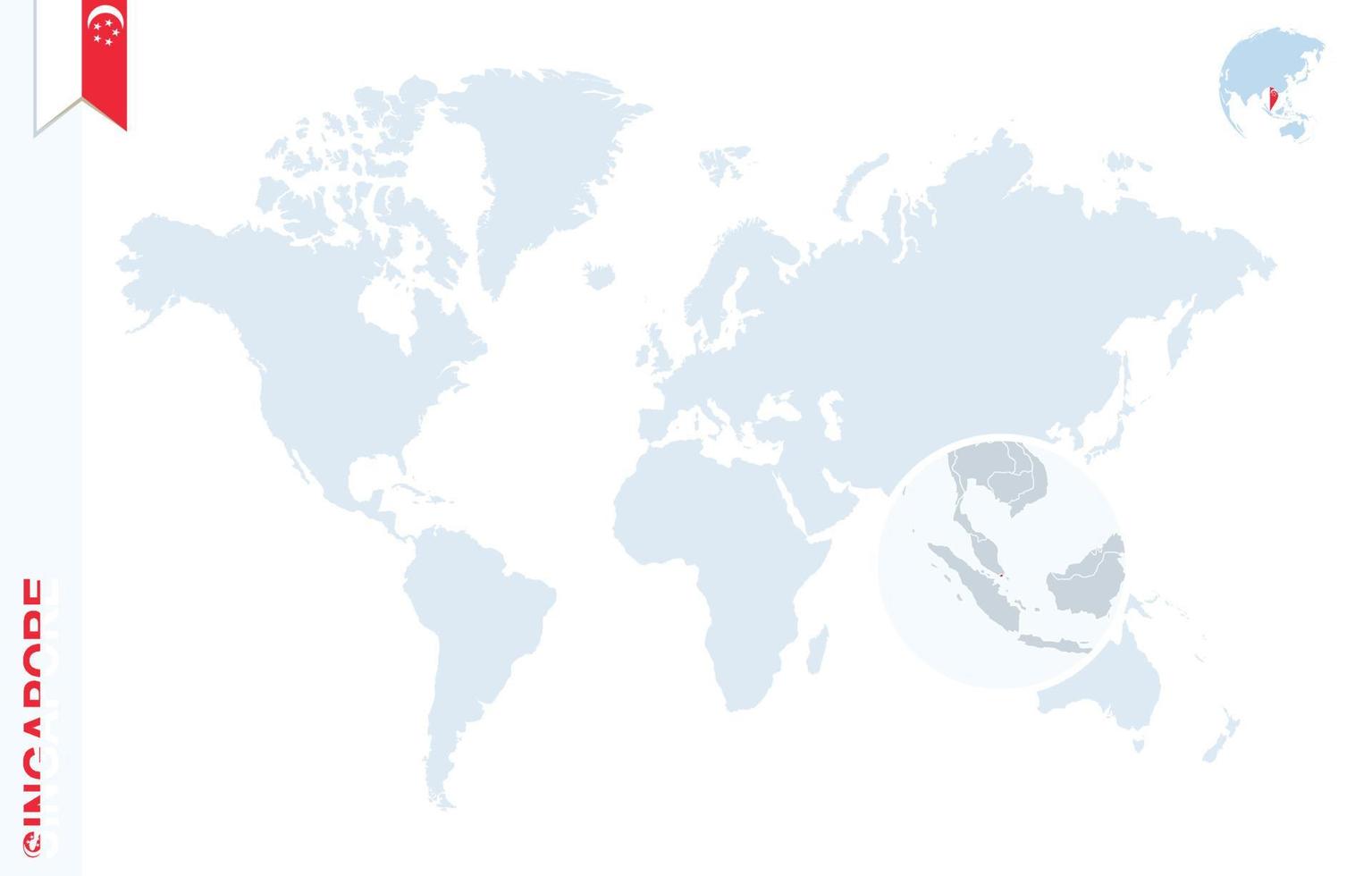 blu mondo carta geografica con ingrandimento su Singapore. vettore