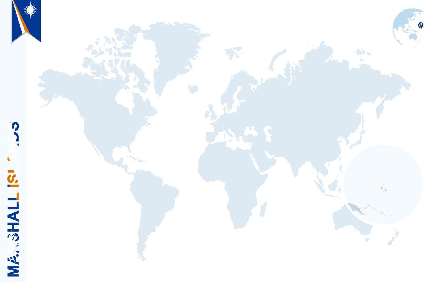 blu mondo carta geografica con ingrandimento su marshall isole. vettore