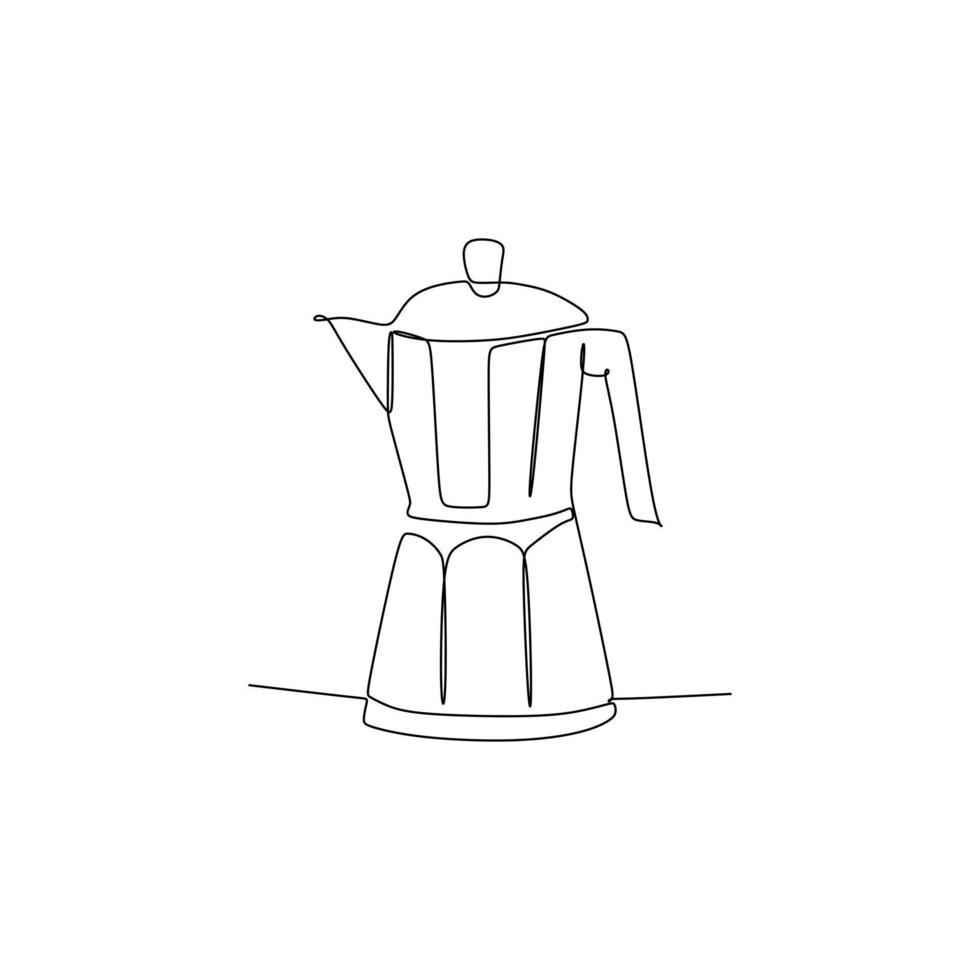 moka pentola caffè creatore - semplice continuo uno linea disegno vettore illustrazione per cibo e bevande concetto