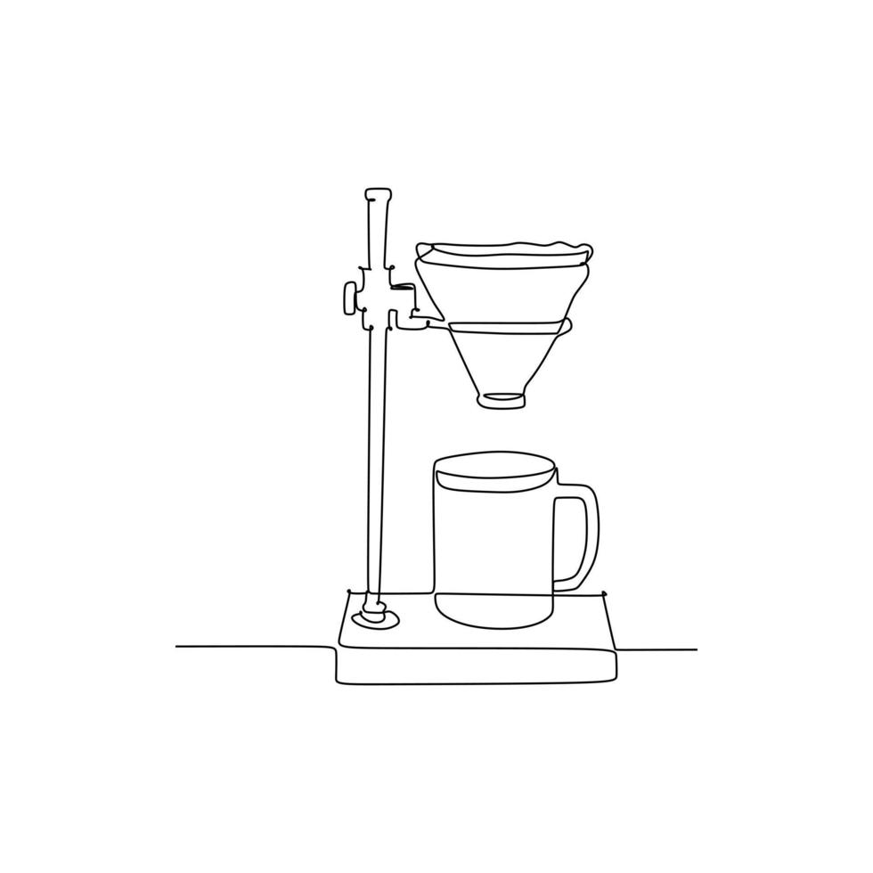 versare al di sopra di caffè stazione dripper In piedi - continuo uno linea disegno vettore illustrazione mano disegnato stile design per cibo e bevande concetto