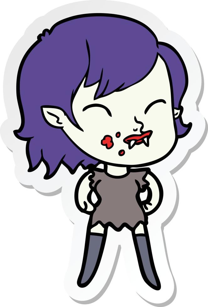 adesivo di una ragazza vampiro cartone animato con sangue sulla guancia vettore