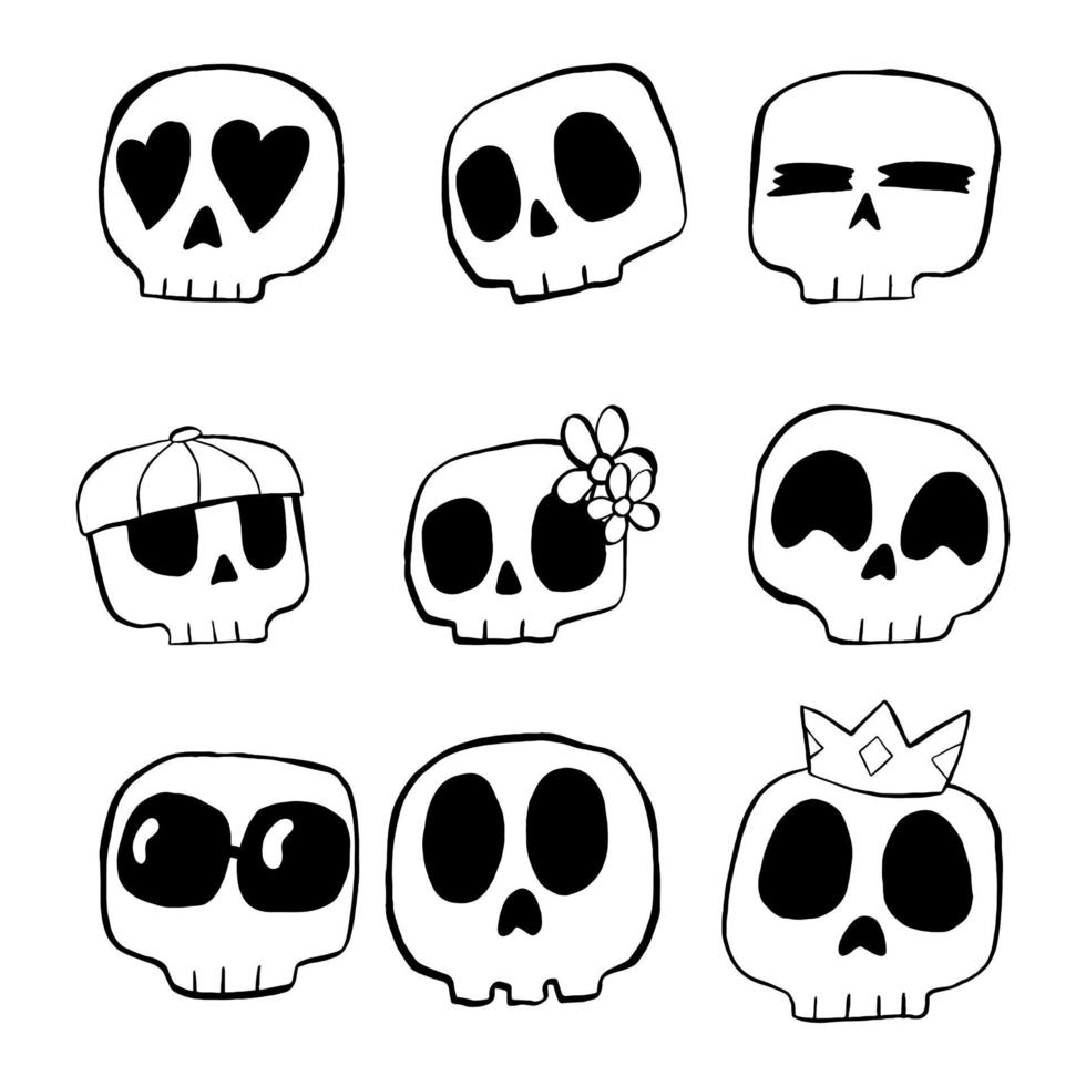 vettore illustrazione impostato di cranio cartone animato linea su bianca sfondo.