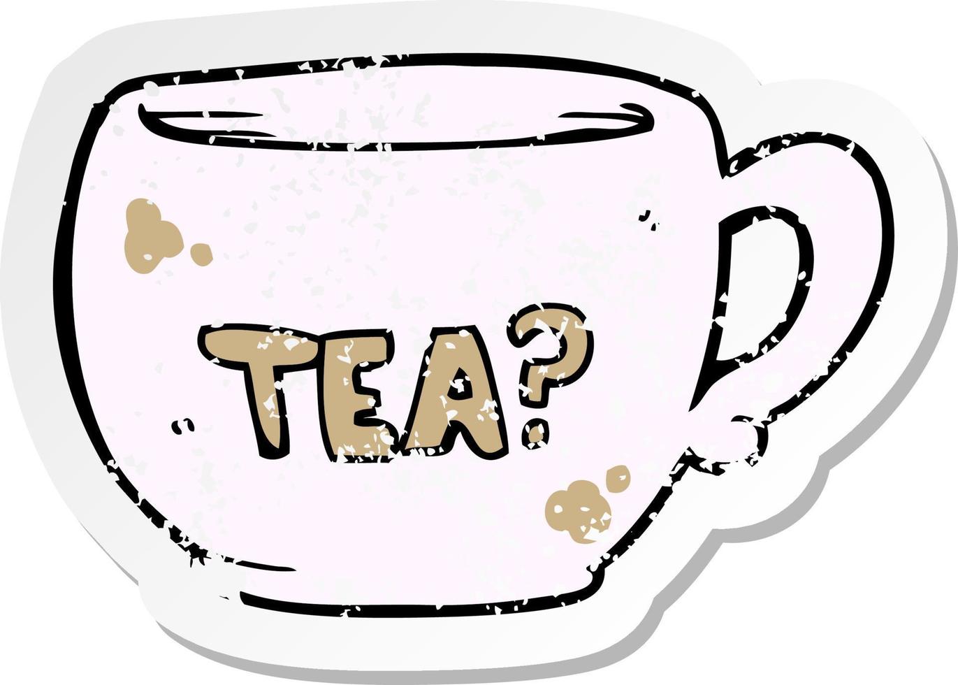 retrò afflitto etichetta di un' cartone animato tazza di tè vettore