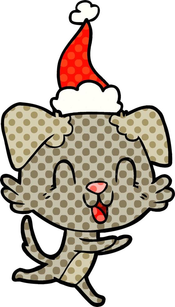 ridendo in stile fumetto illustrazione di un cane che indossa il cappello di Babbo Natale vettore