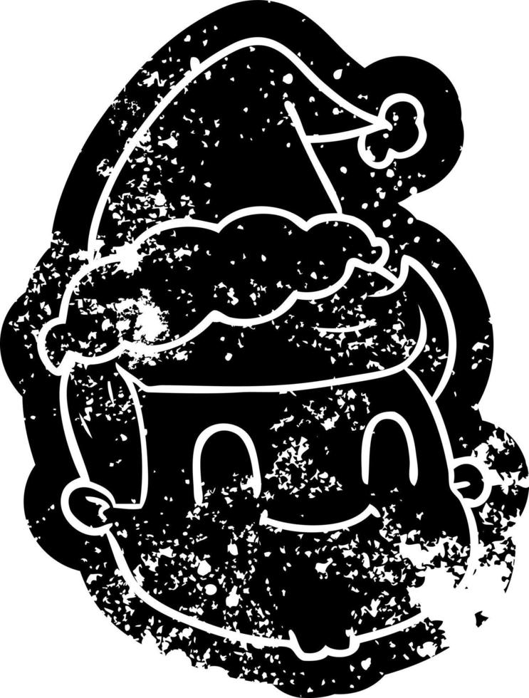 cartone animato afflitto icona di un' maschio viso indossare Santa cappello vettore
